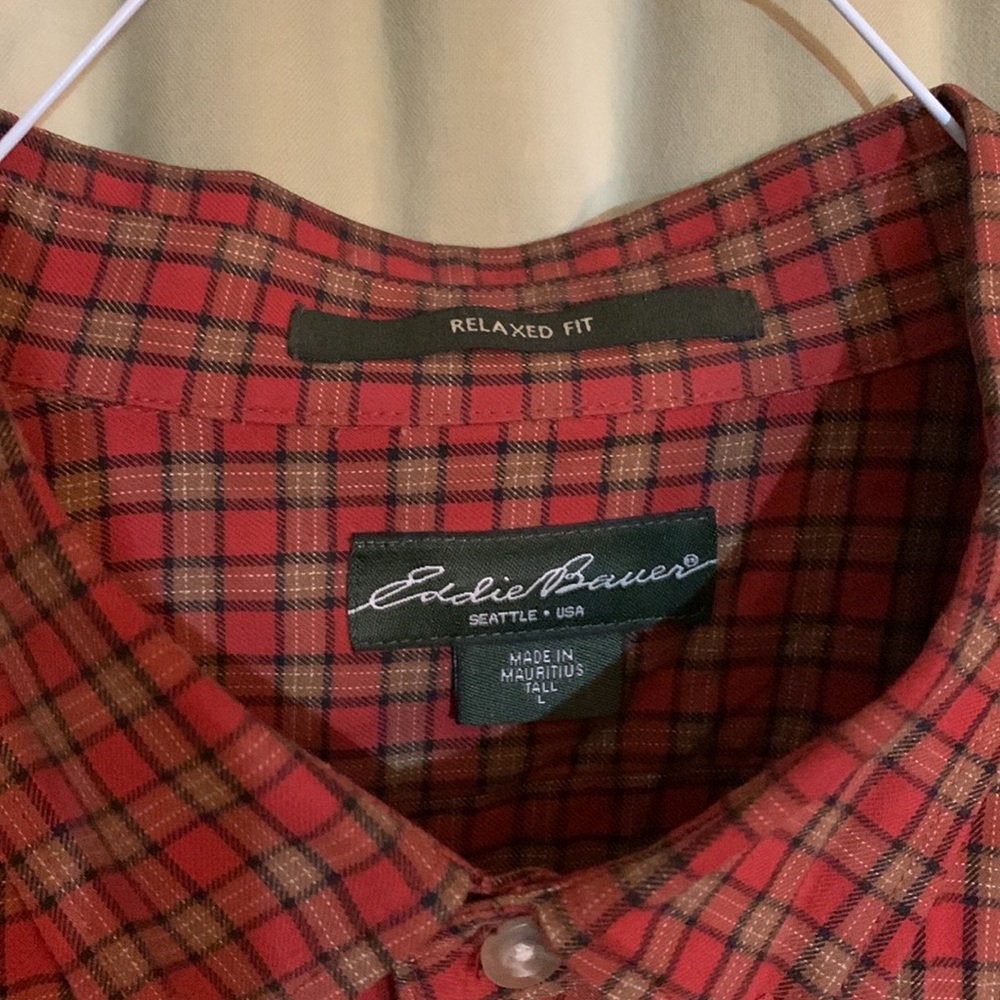 Eddie Bauer Relaxed Fit Red Black Plaid Long Sleeve Button Down Shirt Sz Large